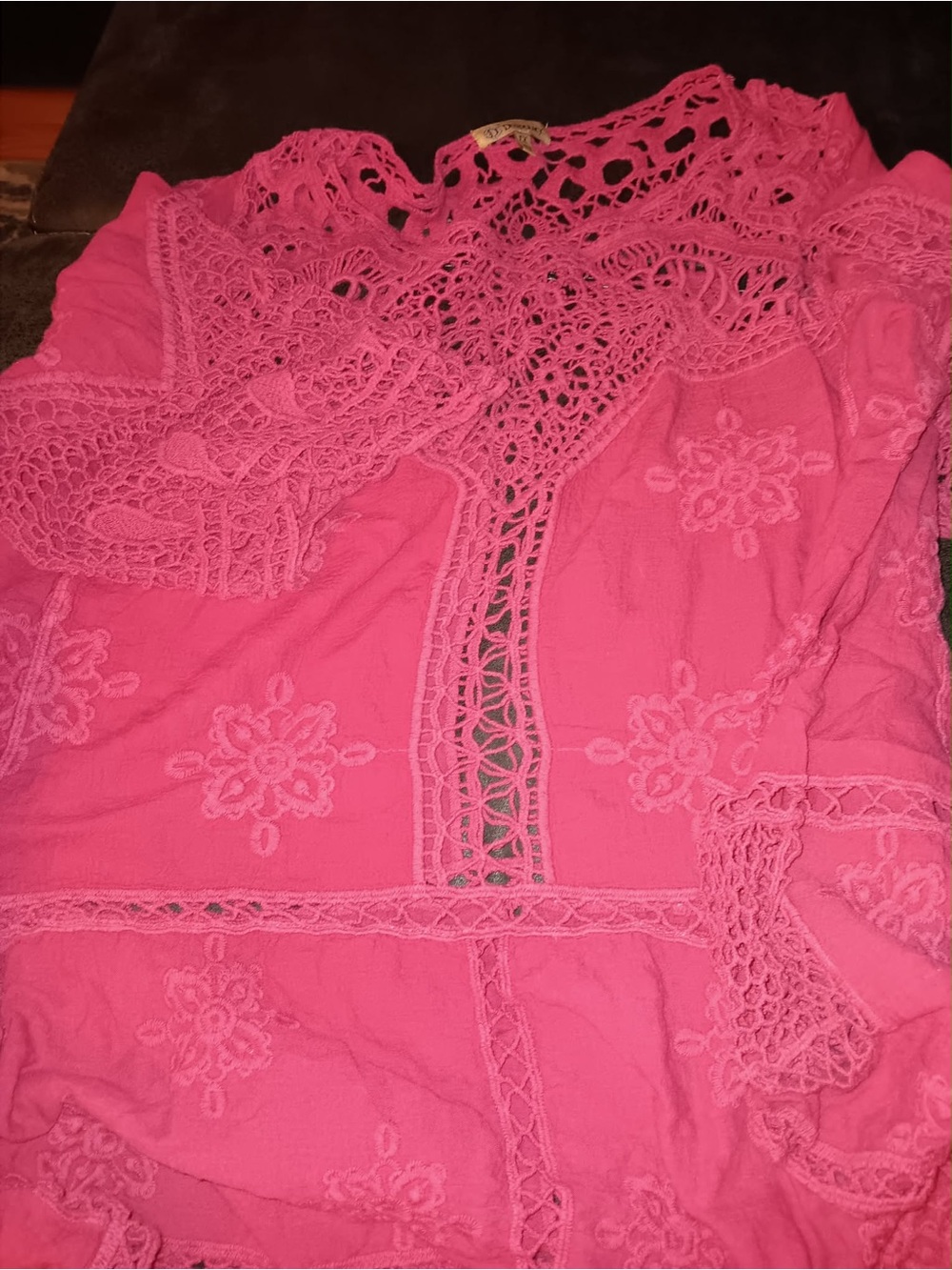 Democracy Pink Crochet Lace Boho Blouse